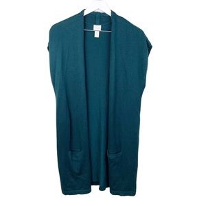 Chico's Janessa Long Sweater Vest Open Front Cardigan Goddess Green Size Small